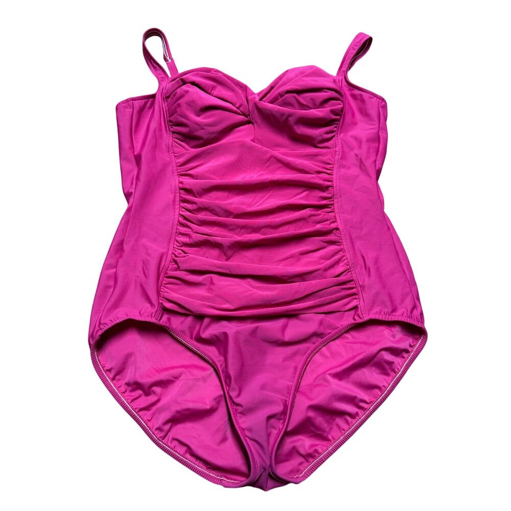 Miraclesuit Womens Solid Pink One Piece Slimming Ruched Swim Suit Size 14